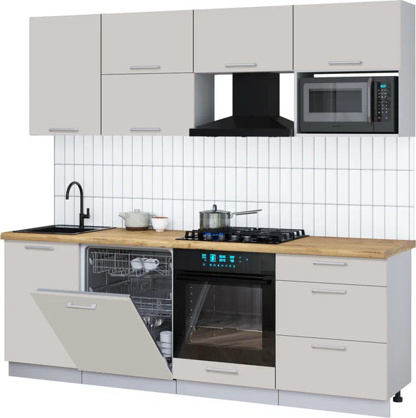 Изображение товара Кухонный гарнитур Интерлиния Мила Gloss 2.3-ПМ2 (кашемир/кашемир/дуб бунратти)