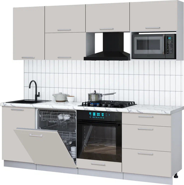 Изображение товара Кухонный гарнитур Интерлиния Мила Gloss 2.3-ПМ2 (кашемир/кашемир/белый гранит)