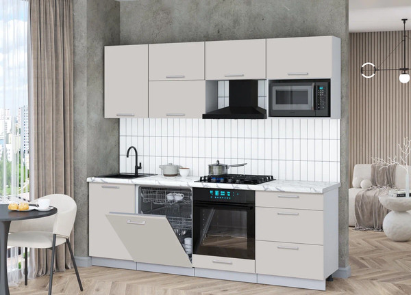 Изображение товара Кухонный гарнитур Интерлиния Мила Gloss 2.3-ПМ2 (кашемир/кашемир/белый гранит)