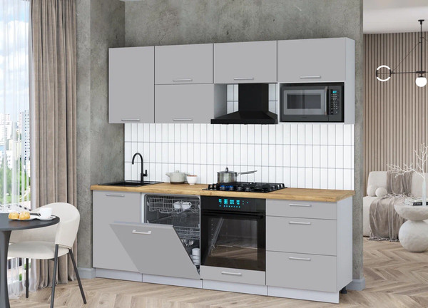 Изображение товара Кухонный гарнитур Интерлиния Мила Gloss 2.3-ПМ2 (грей/грей/дуб бунратти)