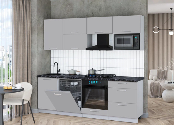 Изображение товара Кухонный гарнитур Интерлиния Мила Gloss 2.3-ПМ2 (грей/грей/кастилло темный)