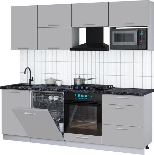 Изображение товара Кухонный гарнитур Интерлиния Мила Gloss 2.3-ПМ2 (грей/грей/кастилло темный)