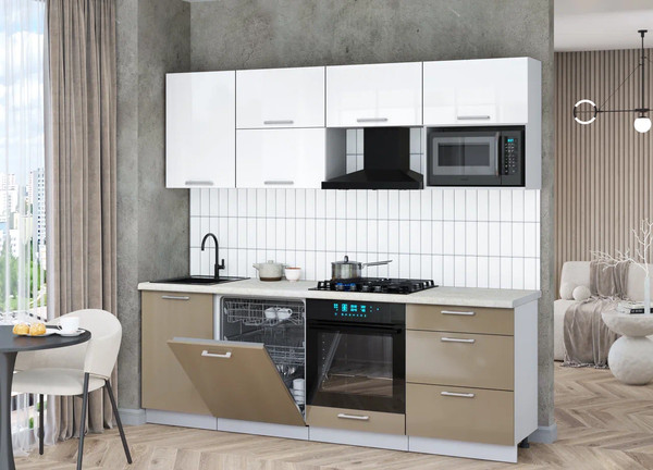 Изображение товара Кухонный гарнитур Интерлиния Мила Gloss 2.3-ПМ2 (капучино глянец/белый глянец/опал светлый)