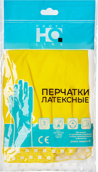 Изображение товара Перчатки хозяйственные HQ Profiline Латексные многоразовые / 73590 (XL, желтый)