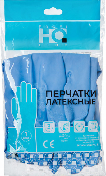 Изображение товара Перчатки хозяйственные HQ Profiline Латексные многоразовые / 74736 (XL, синий)