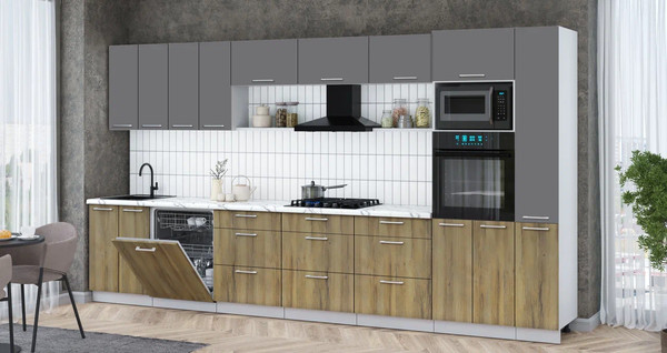 Изображение товара Кухонный гарнитур Интерлиния Мила Gloss 3.9-ПМ1 (дуб вотан/серый/белый гранит)