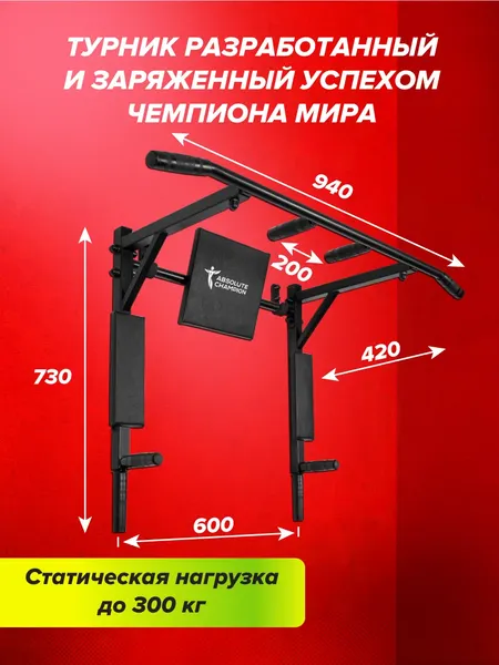 Изображение товара Турник Absolute Champion Триумф Лайт / АЧ 11725 (черный с черными ручками)