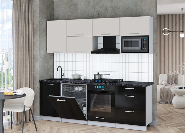 Изображение товара Кухонный гарнитур Интерлиния Мила Gloss 2.3-ПМ2 (черный глянец/кашемир/кастилло темный)