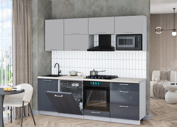 Изображение товара Кухонный гарнитур Интерлиния Мила Gloss 2.3-ПМ2 (асфальт глянец/грей/бискайская сосна)