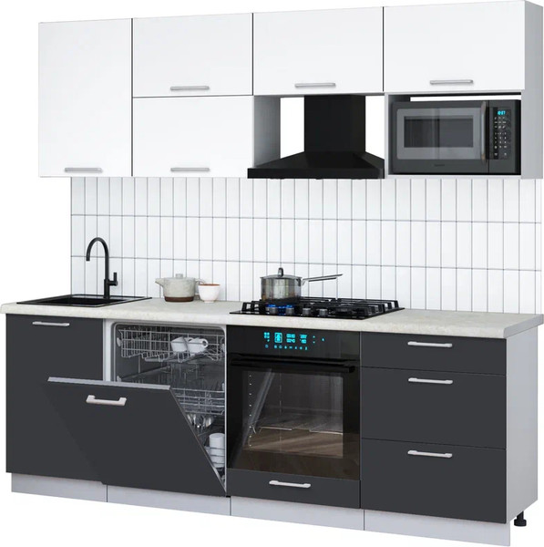 Изображение товара Кухонный гарнитур Интерлиния Мила Gloss 2.3-ПМ2 (пепел/белый/опал светлый)