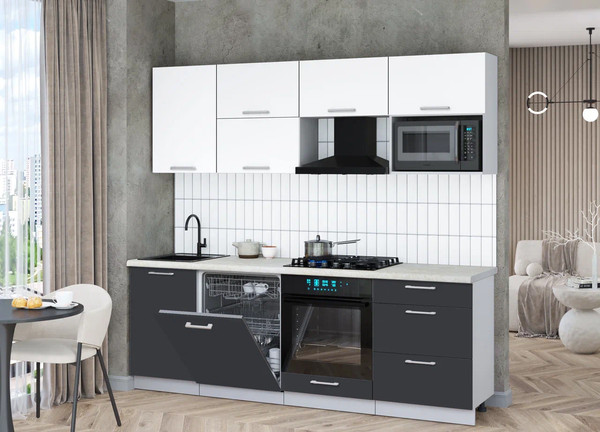 Изображение товара Кухонный гарнитур Интерлиния Мила Gloss 2.3-ПМ2 (пепел/белый/опал светлый)