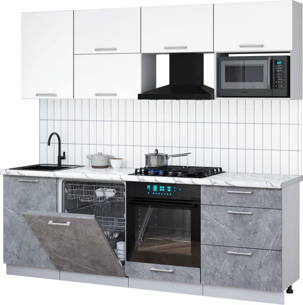 Изображение товара Кухонный гарнитур Интерлиния Мила Gloss 2.3-ПМ2 (керамика/белый/белый гранит)