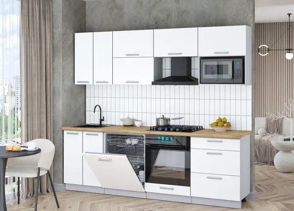 Изображение товара Кухонный гарнитур Интерлиния Мила Gloss 2.4-ПМ2 (белый/белый/дуб бунратти)