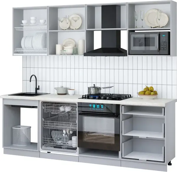 Изображение товара Кухонный гарнитур Интерлиния Мила Gloss 2.4-ПМ2 (белый/белый/дуб бунратти)