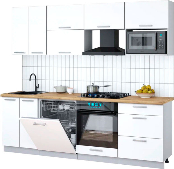 Изображение товара Кухонный гарнитур Интерлиния Мила Gloss 2.4-ПМ2 (белый/белый/дуб бунратти)