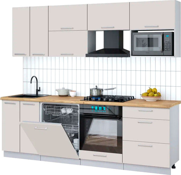 Изображение товара Кухонный гарнитур Интерлиния Мила Gloss 2.4-ПМ2 (кашемир/кашемир/дуб бунратти)