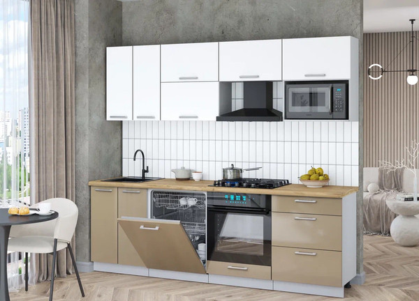 Изображение товара Кухонный гарнитур Интерлиния Мила Gloss 2.4-ПМ2 (капучино глянец/белый/дуб бунратти)