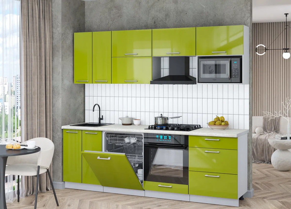 Изображение товара Кухонный гарнитур Интерлиния Мила Gloss 2.4-ПМ2 (яблоко глянец/яблоко глянец/опал светлый)