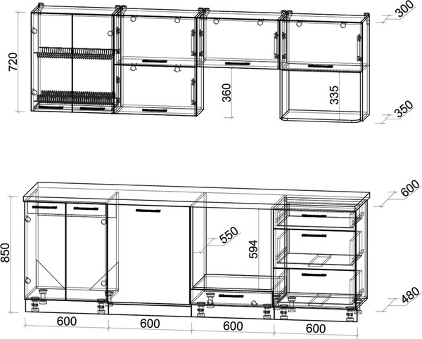 Изображение товара Кухонный гарнитур Интерлиния Мила Gloss 2.4-ПМ2 (яблоко глянец/яблоко глянец/опал светлый)