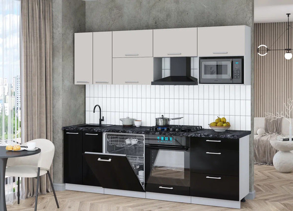 Изображение товара Кухонный гарнитур Интерлиния Мила Gloss 2.4-ПМ2 (черный глянец/кашемир/кастилло темный)