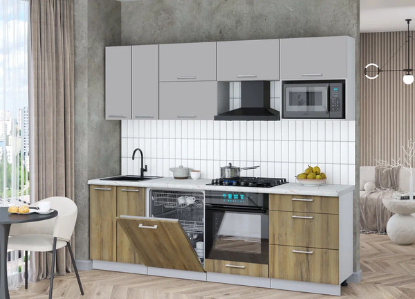 Изображение товара Кухонный гарнитур Интерлиния Мила Gloss 2.4-ПМ2 (дуб вотан/грей/серый каспий)