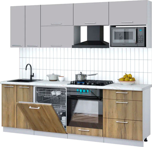 Изображение товара Кухонный гарнитур Интерлиния Мила Gloss 2.4-ПМ2 (дуб вотан/грей/серый каспий)