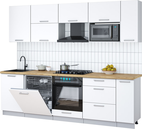 Изображение товара Кухонный гарнитур Интерлиния Мила Gloss 2.6-ПМ2 (белый/белый/дуб бунратти)