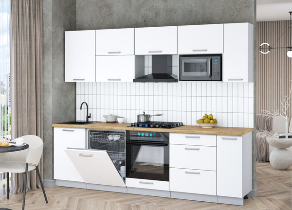 Изображение товара Кухонный гарнитур Интерлиния Мила Gloss 2.6-ПМ2 (белый/белый/дуб бунратти)