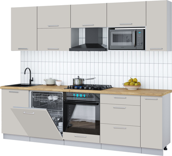 Изображение товара Кухонный гарнитур Интерлиния Мила Gloss 2.6-ПМ2 (кашемир/кашемир/дуб бунратти)