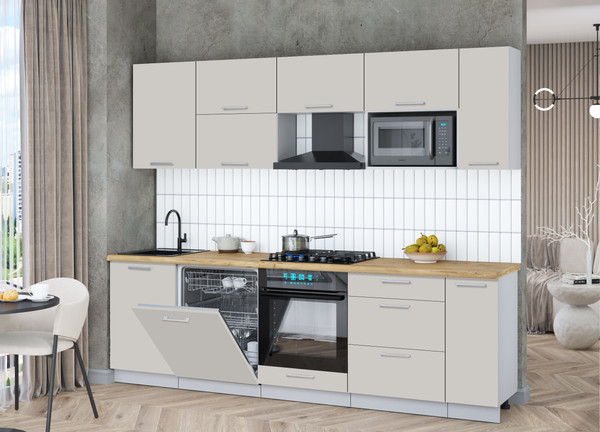 Изображение товара Кухонный гарнитур Интерлиния Мила Gloss 2.6-ПМ2 (кашемир/кашемир/дуб бунратти)