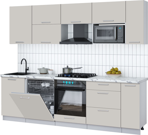 Изображение товара Кухонный гарнитур Интерлиния Мила Gloss 2.6-ПМ2 (кашемир/кашемир/белый гранит)