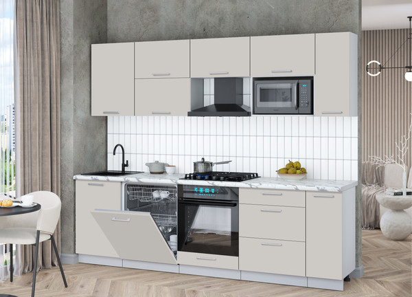 Изображение товара Кухонный гарнитур Интерлиния Мила Gloss 2.6-ПМ2 (кашемир/кашемир/белый гранит)