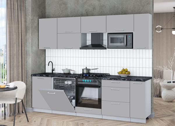 Изображение товара Кухонный гарнитур Интерлиния Мила Gloss 2.6-ПМ2 (грей/грей/кастилло темный)