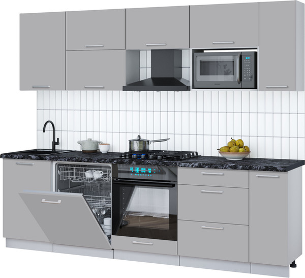 Изображение товара Кухонный гарнитур Интерлиния Мила Gloss 2.6-ПМ2 (грей/грей/кастилло темный)