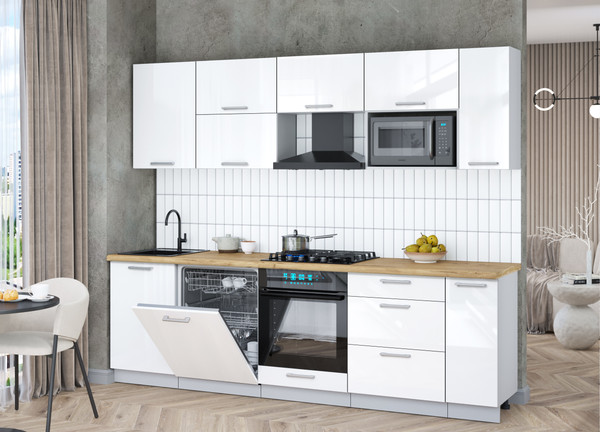 Изображение товара Кухонный гарнитур Interline Мила Gloss 2.6-ПМ2 (белый глянец/белый глянец/дуб бунратти)