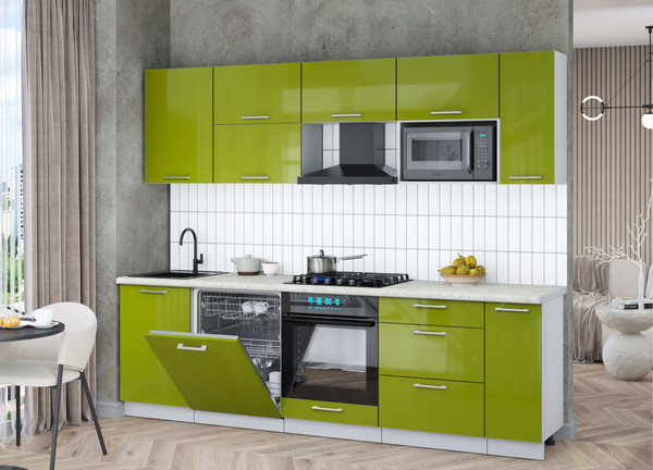 Изображение товара Кухонный гарнитур Интерлиния Мила Gloss 2.6-ПМ2 (яблоко глянец/яблоко глянец/опал светлый)