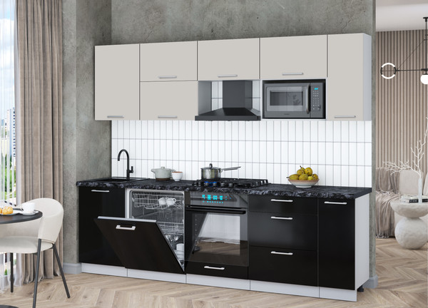 Изображение товара Кухонный гарнитур Интерлиния Мила Gloss 2.6-ПМ2 (черный глянец/кашемир/кастилло темный)