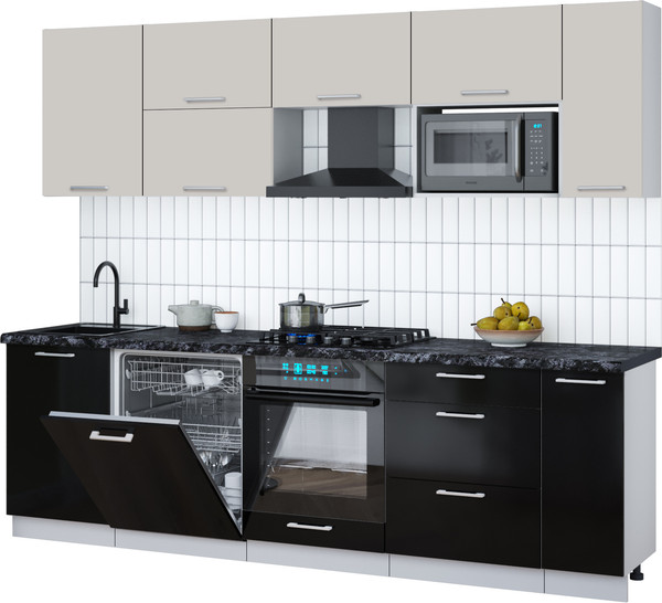 Изображение товара Кухонный гарнитур Интерлиния Мила Gloss 2.6-ПМ2 (черный глянец/кашемир/кастилло темный)