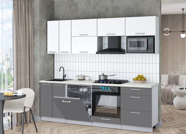 Изображение товара Кухонный гарнитур Интерлиния Мила Gloss 2.4-ПМ2 (серый/белый/опал светлый)