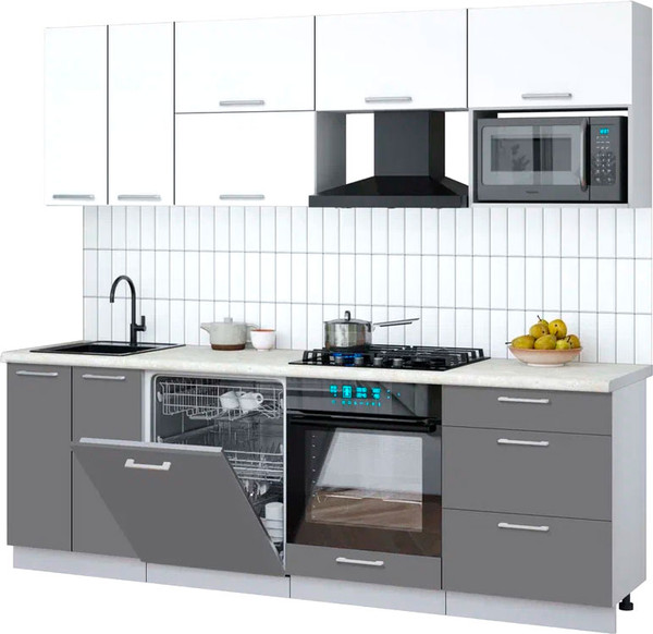 Изображение товара Кухонный гарнитур Интерлиния Мила Gloss 2.4-ПМ2 (серый/белый/опал светлый)