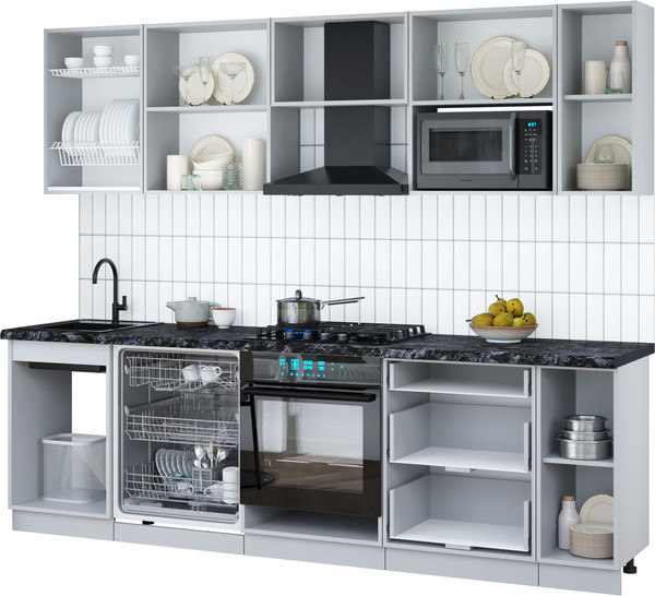 Изображение товара Кухонный гарнитур Интерлиния Мила Gloss 2.6-ПМ2 (асфальт глянец/белый глянец/белый гранит)