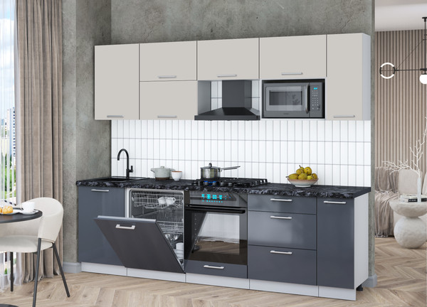 Изображение товара Кухонный гарнитур Интерлиния Мила Gloss 2.6-ПМ2 (асфальт глянец/кашемир/кастилло темный)