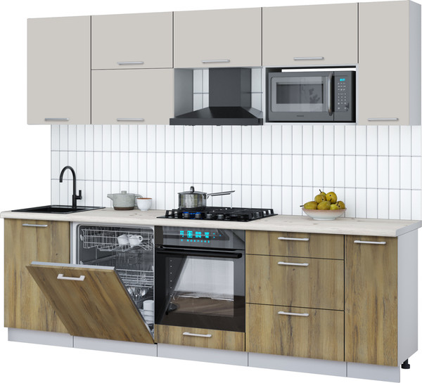 Изображение товара Кухонный гарнитур Интерлиния Мила Gloss 2.6-ПМ2 (дуб вотан/кашемир/бискайская сосна)