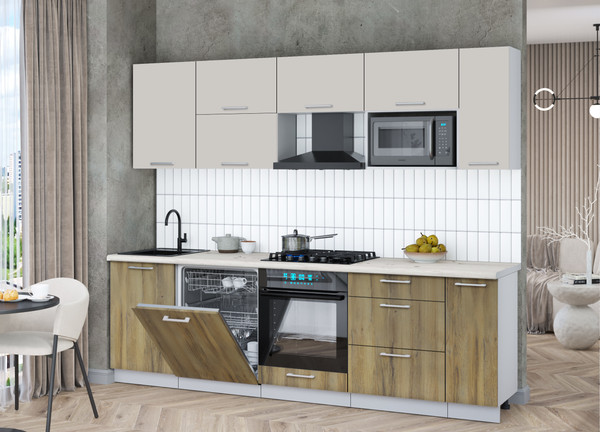 Изображение товара Кухонный гарнитур Интерлиния Мила Gloss 2.6-ПМ2 (дуб вотан/кашемир/бискайская сосна)