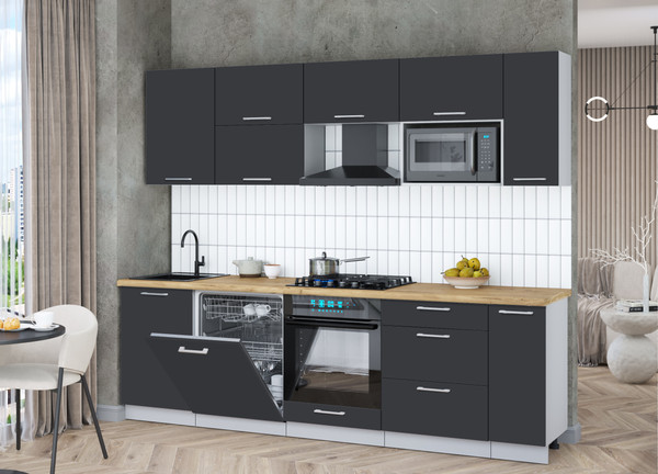 Изображение товара Кухонный гарнитур Интерлиния Мила Gloss 2.6-ПМ2 (пепел/пепел/дуб бунратти)