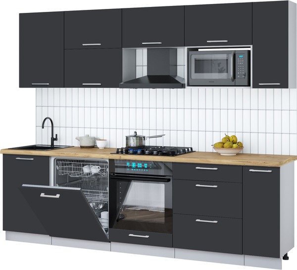 Изображение товара Кухонный гарнитур Интерлиния Мила Gloss 2.6-ПМ2 (пепел/пепел/дуб бунратти)