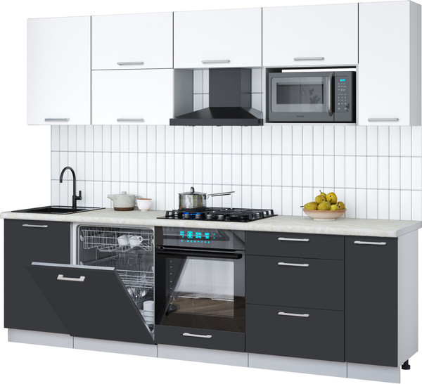 Изображение товара Кухонный гарнитур Интерлиния Мила Gloss 2.6-ПМ2 (пепел/белый/опал светлый)