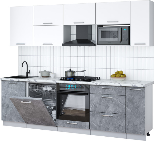Изображение товара Кухонный гарнитур Интерлиния Мила Gloss 2.6-ПМ2 (керамика/белый/белый гранит)