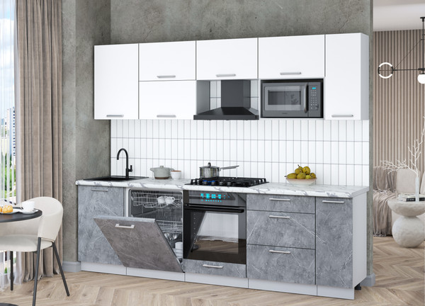 Изображение товара Кухонный гарнитур Интерлиния Мила Gloss 2.6-ПМ2 (керамика/белый/белый гранит)