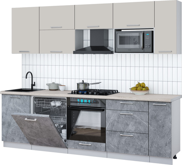 Изображение товара Кухонный гарнитур Интерлиния Мила Gloss 2.6-ПМ2 (керамика/кашемир/травертин серый)